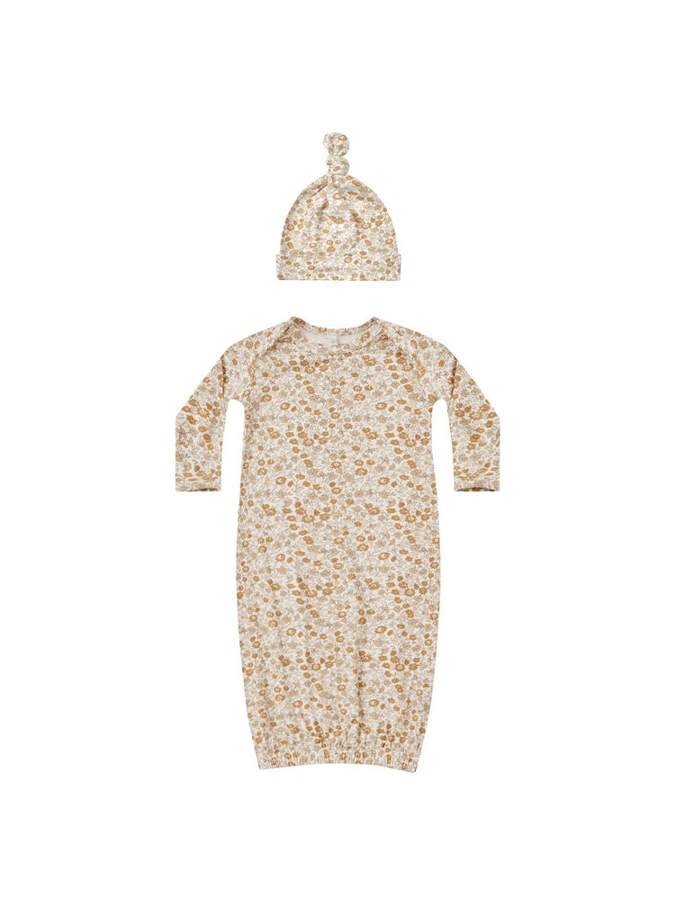 Knotted Baby Gown + Hat Set - Marigold