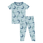 Print Short Sleeve Pajama Set in Spring Sky Moon and Stars