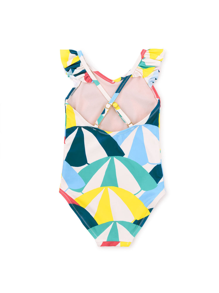 Ruffle One-Piece Swimsuit - Beach Umbrellas