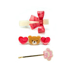 Red Bear, Hearts and Bow Hair Clips Set