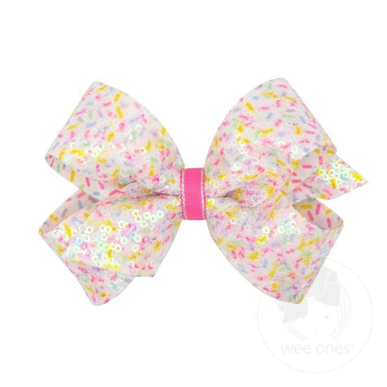 
            
                Load image into Gallery viewer, Medium Colorful Confetti Printed Sequin Grosgrain Hair Bow
            
        