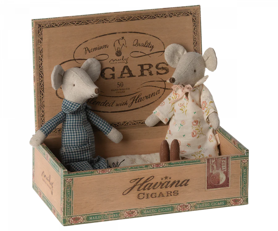 Grandma and Grandpa Mice in Cigarbox