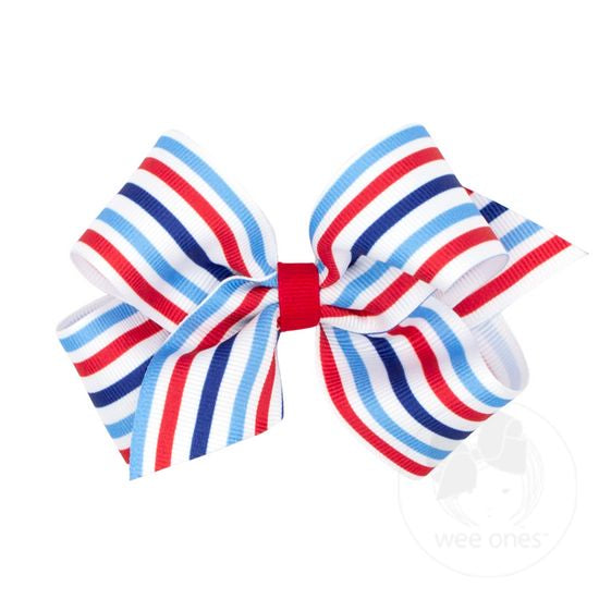 Medium Patriotic-themed Print Grosgrain Hair Bow - Stripe