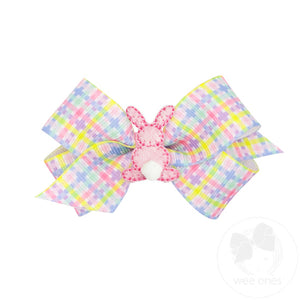 Mini Easter Grosgrain Small Puff Tail Bunny Printed Girls Hair Bows - Plaid