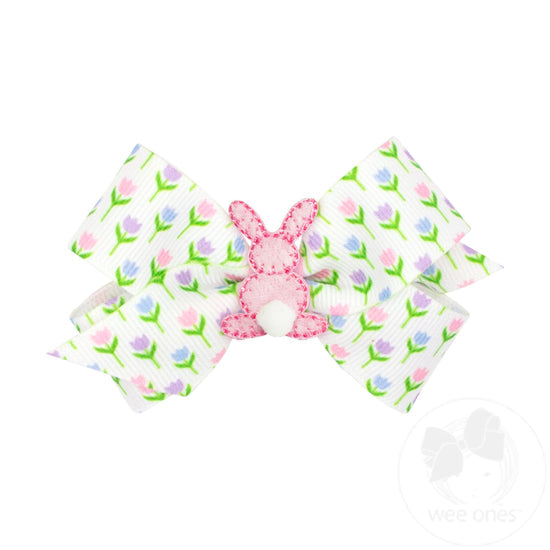 
            
                Load image into Gallery viewer, Mini Easter Grosgrain Small Puff Tail Bunny Printed Girls Hair Bows - Tulip
            
        