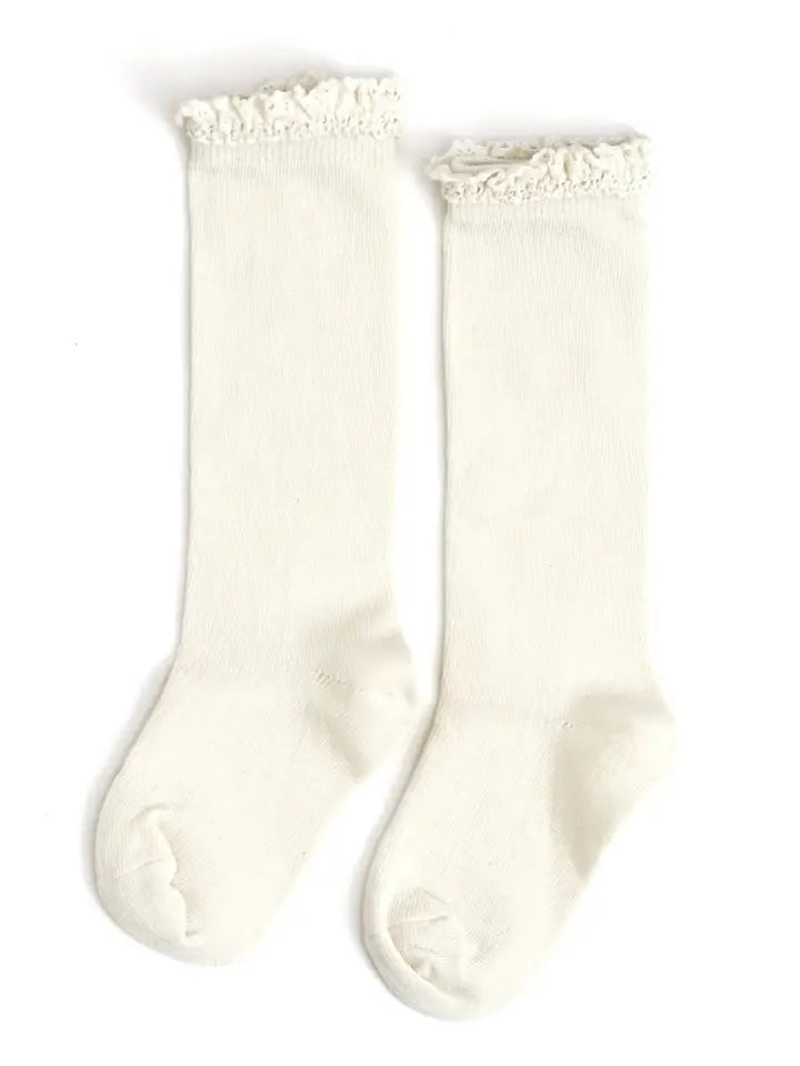 Ivory Lace Top Knee High Socks