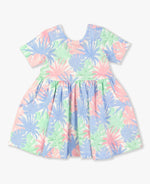 Short Sleeve Knit Twirl Dress - Pastel Palms