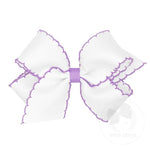 Medium Grosgrain Hair Bow with Contrasting Moonstitch Edges and Wrap - White with Light Orchid Trim