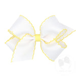 Medium Grosgrain Hair Bow with Contrasting Moonstitch Edges and Wrap - White with Light Yellow Trim