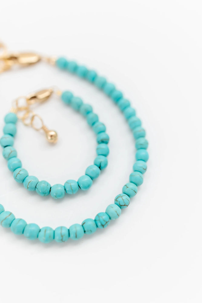 Turquoise Mom + Mini Bracelet set (4MM Beads)
