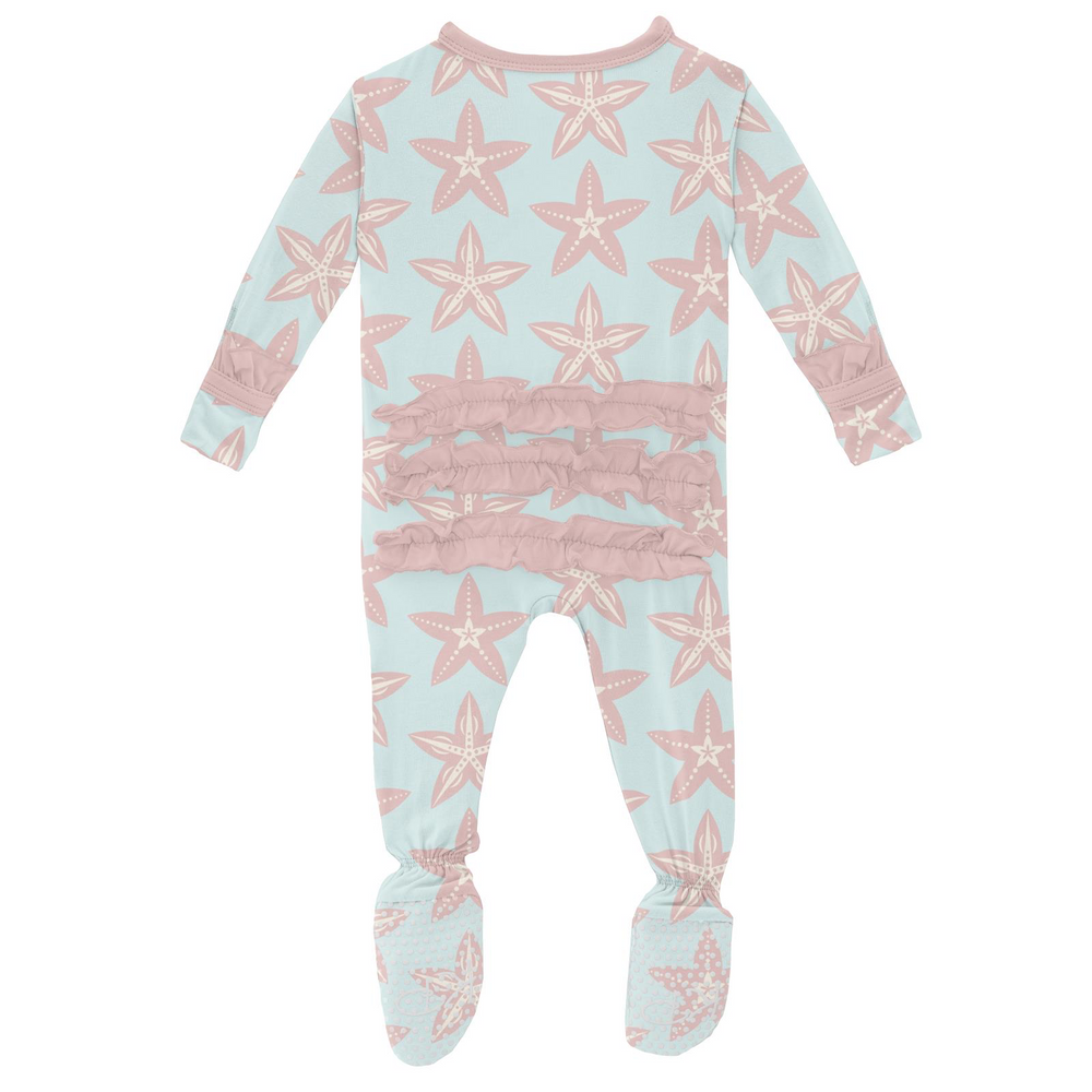 
            
                Load image into Gallery viewer, Classic Ruffle Footie with Zipper - Fresh Air Fancy Starfish
            
        