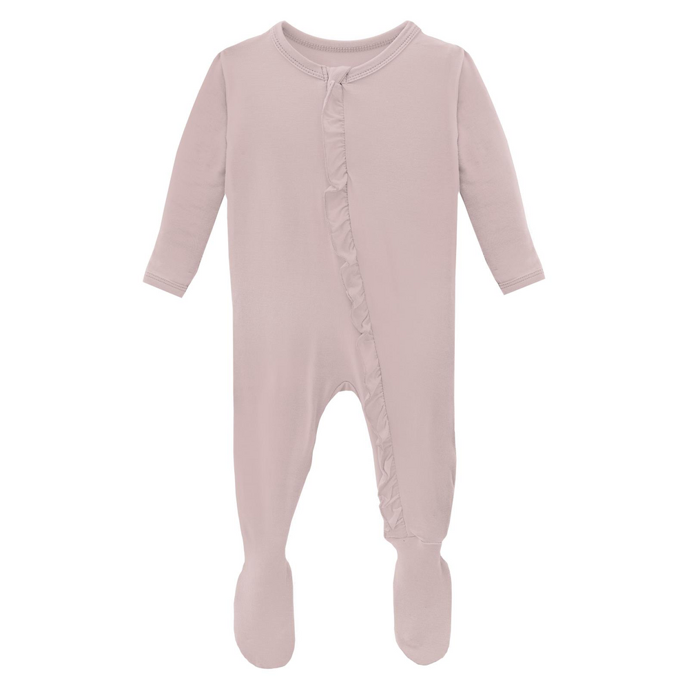 Classic Ruffle Footie with 2 Way Zipper in Baby Rose