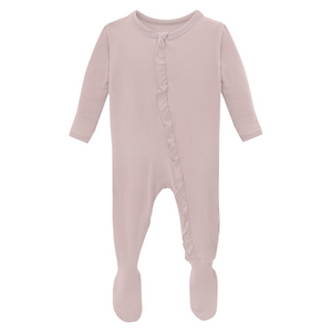 
            
                Load image into Gallery viewer, Classic Ruffle Footie with 2 Way Zipper in Baby Rose
            
        