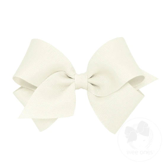 Small Classic Grosgrain Girls Hair Bow (Plain Wrap) - Antique White