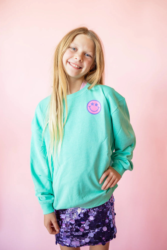 Anything is Possible Smiley Sweatshirt | Aqua