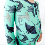 Shark Side Bamboo Viscose Convertible Footie Pajamas