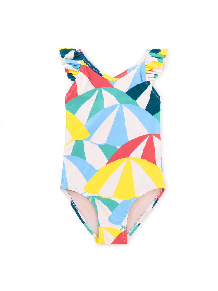 Ruffle One-Piece Swimsuit - Beach Umbrellas