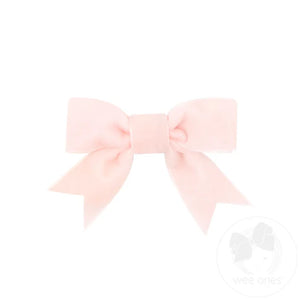 Mini Velvet Two-Loop Bow with Fancy Cut Tail - Light Pink