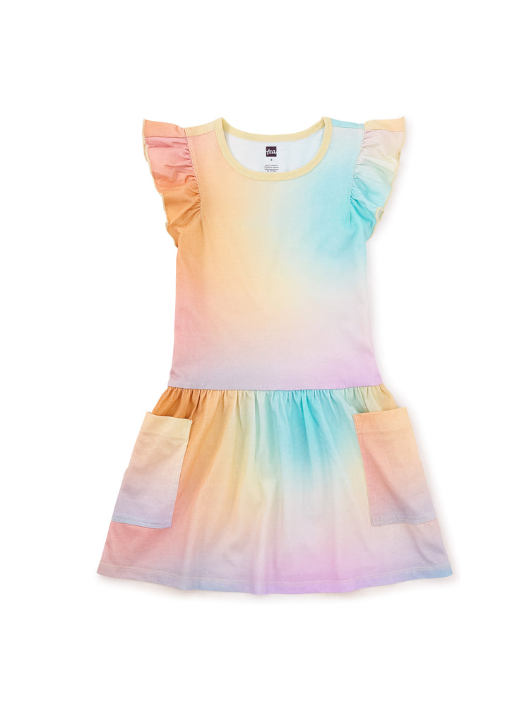 Flutter Sleeve Pocket Dress - Rainbow Gradient