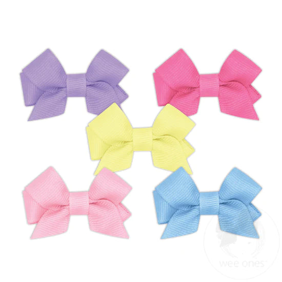 Five Tiny Front-tail Grosgrain Bows - Purple, Pink, Yellow, Blue