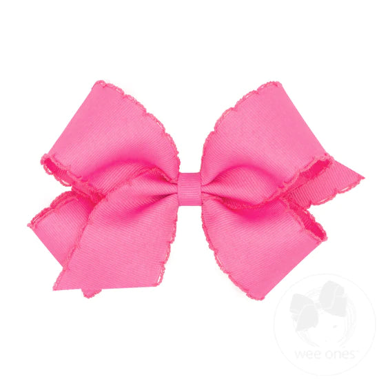 
            
                Load image into Gallery viewer, Medium Grosgrain Hair Bow with Matching Moonstitch Edge - Hot Pink
            
        