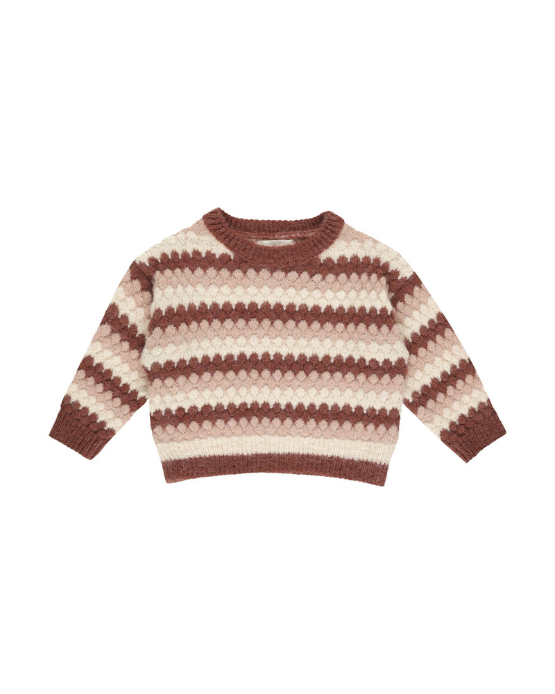 Brick, rose, and ivory multi-stripe girl's sweater