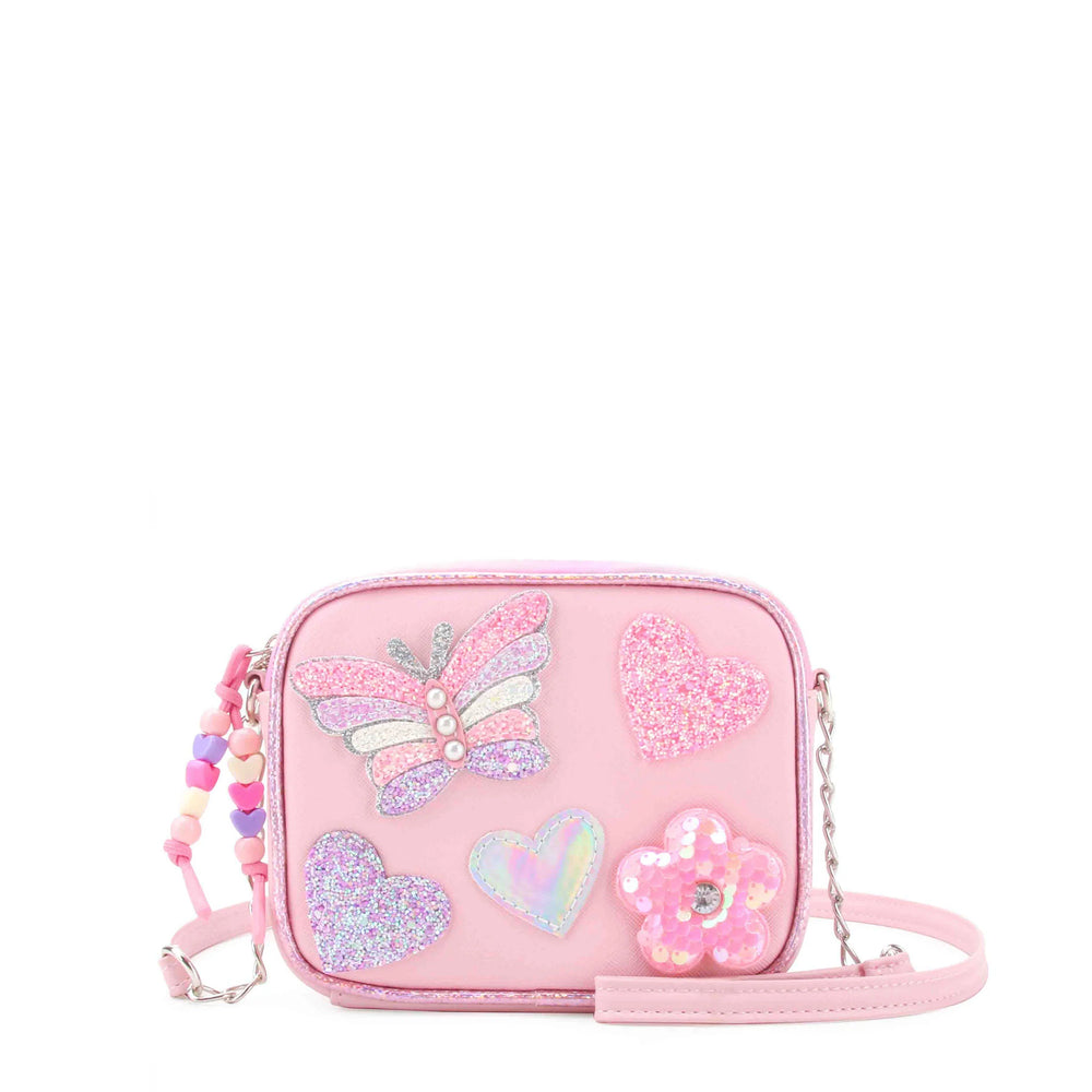 Butterfly, Heart and Daisy Patched Plush Top Handle Mini Bag