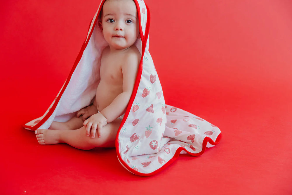 Premium Baby Knit Hooded Towel - Strawberry