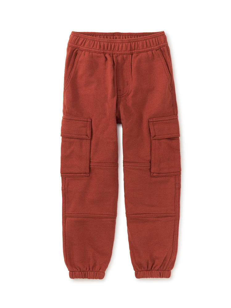 The comfiest cargos they'll ever wear, our versatile maple-hued joggers feature pockets galore and lined knees for extra durability. Elastic leg openings and waist for no-fuss dressing. Made of 100% soft cotton French terry.