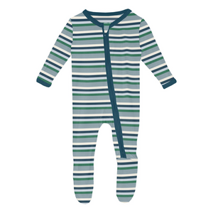 Print Footie with 2 Way Zipper - Stormy Sea Stripe