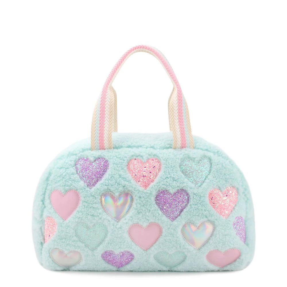 Heart Patched Sherpa Medium Duffle Bag