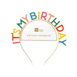 ‘It’s my Birthday’ headband. This colorful headband accessory is gold plated with rainbow enamel colored letters. 