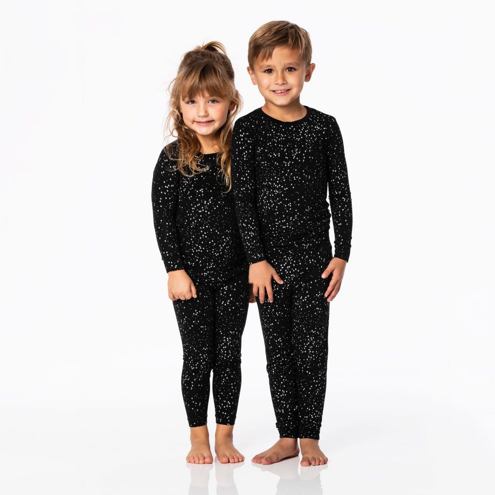Print Long Sleeve Pajama Set - Midnight Foil Constellations
