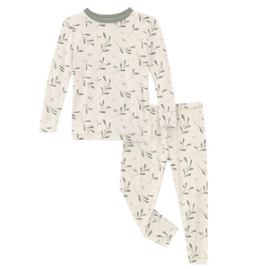 Print Long Sleeve Pajama Set - Natural Mistletoe