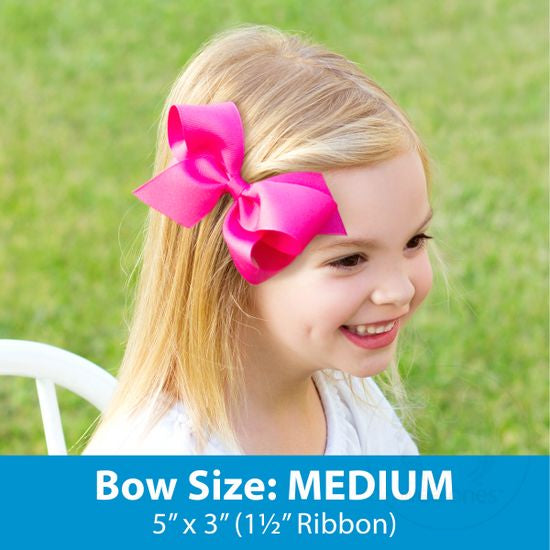Medium Grosgrain Hair Bow with Matching Moonstitch Edge - Hot Pink