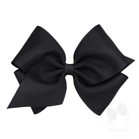 Mini King Classic Grosgrain Girls Hair Bow (Plain Wrap) - Black