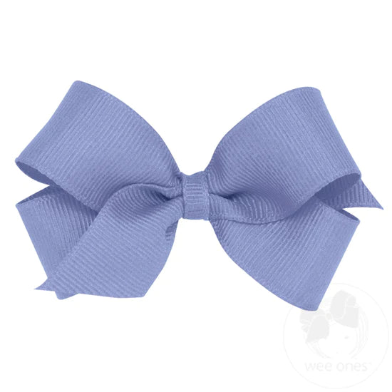 Mini Classic Grosgrain Girls Hair Bow (Plain Wrap) - Blue Bird