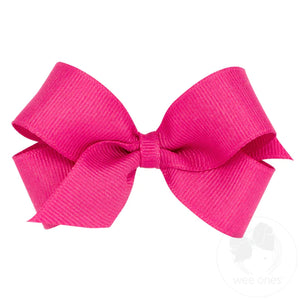 Mini Classic Grosgrain Girls Hair Bow (Plain Wrap) - Shocking Pink