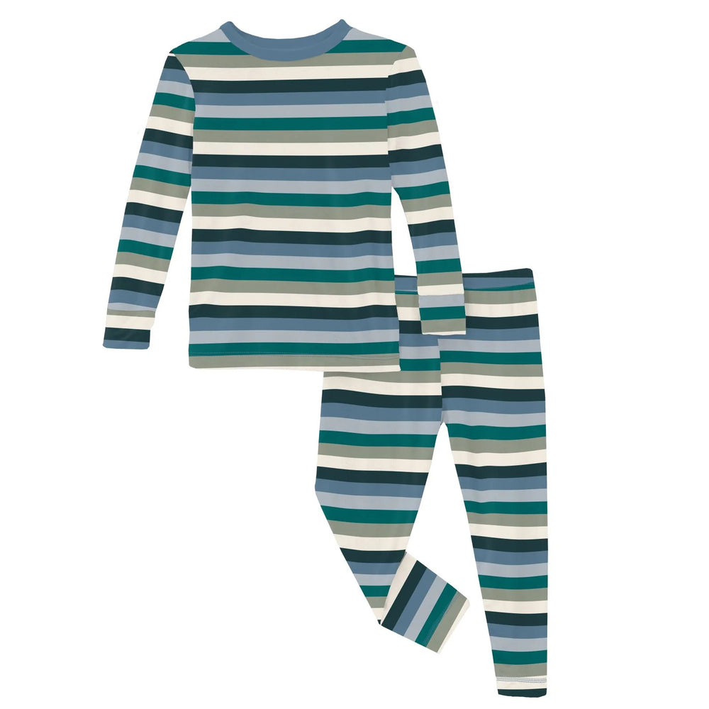 Print Long Sleeve Pajama Set - Snowy Stripe