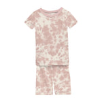 Print Short Sleeve Pajama Set with Shorts in Baby Rose Tie Dye