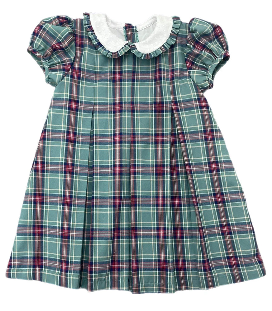 Paige Pleat Dress - Green Christmas Plaid