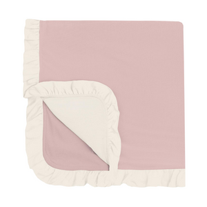 Ruffle Stroller Blanket - Baby Rose with Natural