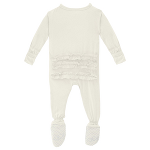 Classic Ruffle Footie with 2 Way Zipper - Natural