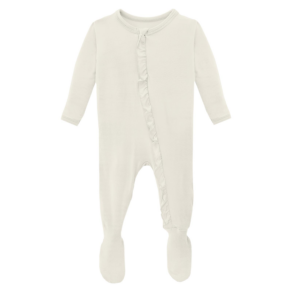 Classic Ruffle Footie with 2 Way Zipper - Natural