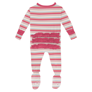 Print Classic Ruffle Footie with Snaps - Baby Rose Stripe