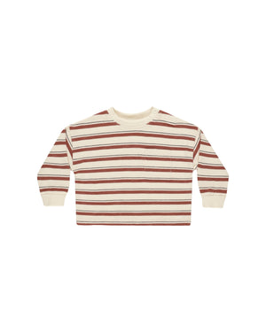 Relaxed fit longsleeve tee with contrast ribbing at the neck and sleeve openings. 

Featuring ‘brick stripe’ all over pattern.
