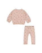 This stretchy, spongey knit set ensures a cozy relaxed fit with a pullover sweatshirt with balloon sleeves and elasticized hem and leggings with an elastic waist.
