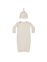 Knotted Baby Gown + Hat Set - Oat Check
