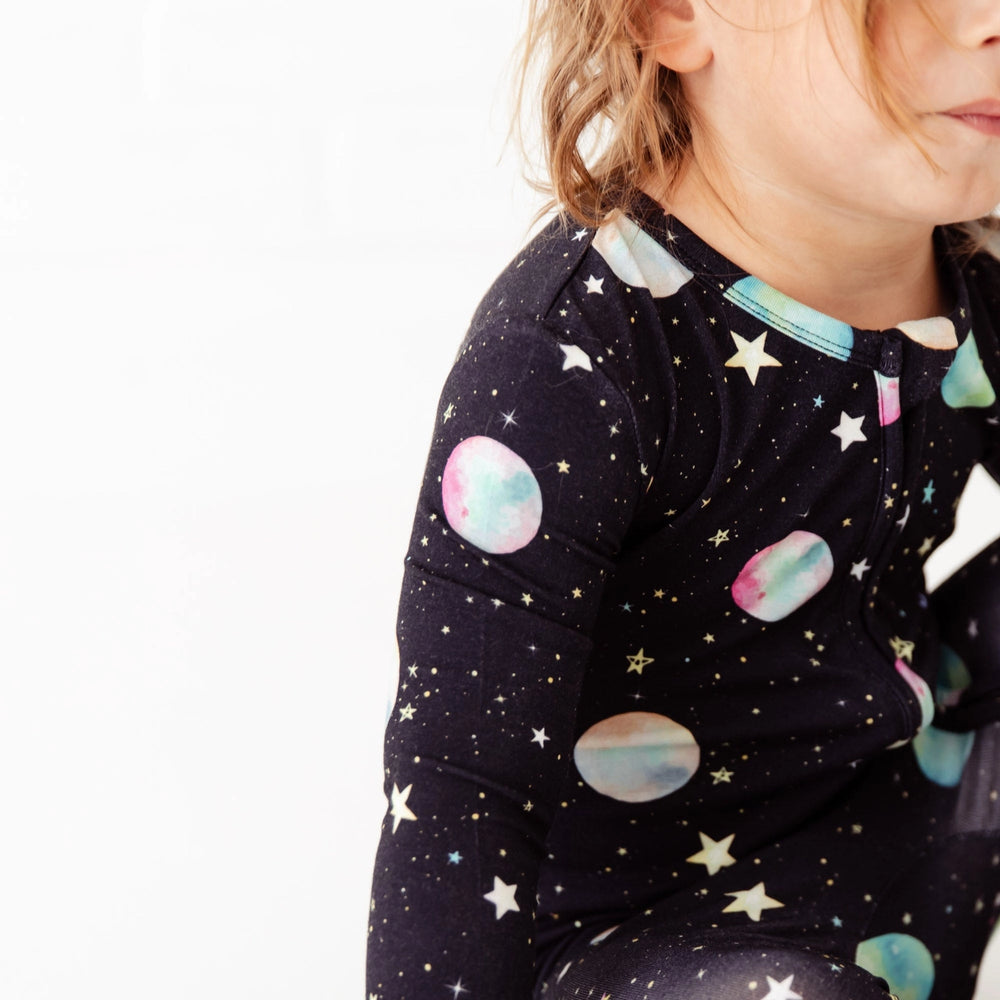 
            
                Load image into Gallery viewer, Space Jammies Planets Bamboo Convertible Footie Pajamas
            
        