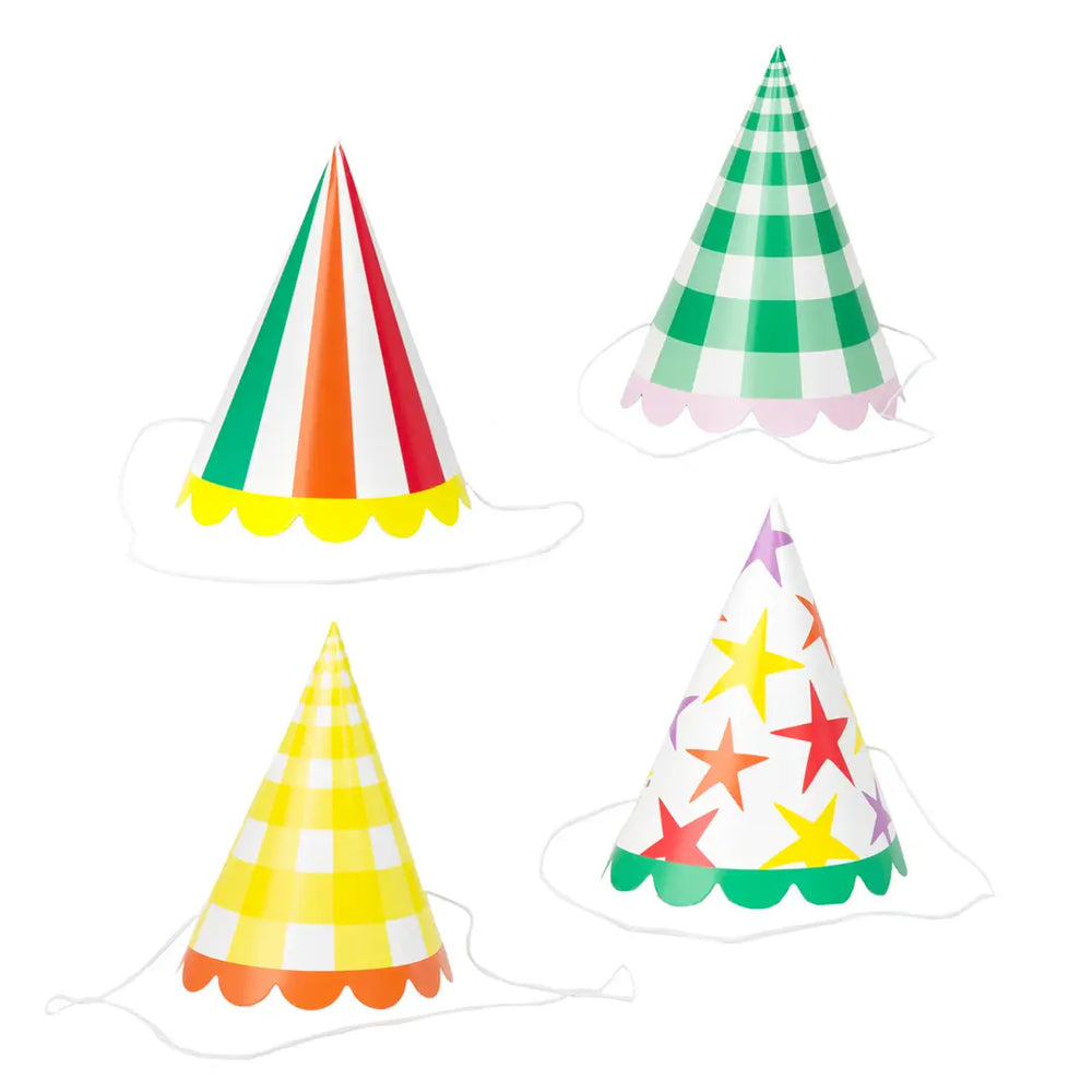 Multi-Colored Birthday Party Hats - 8 Pack